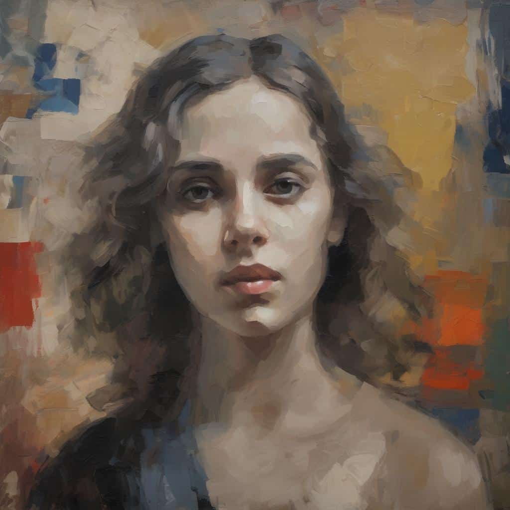 Αντίθεση τέχνης, πορτρέτο γυναίκας με έντονες αντιθέσεις χρωμάτων και φωτεινότητας σε ζωγραφική τεχνική, η τέχνη της αντίθεσης στην εικόνα.
