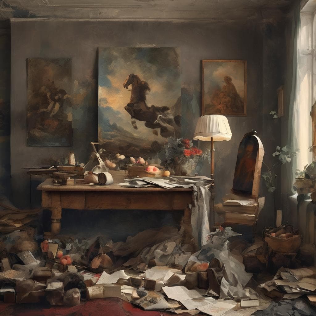 Αντίθεση στη ζωγραφική με φωτεινά και σκοτεινά στοιχεία, δημιουργώντας δυναμική και βάθος.